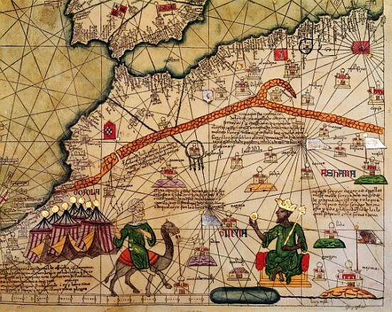 Detail of Copy of a Catalan Map of Europe and North Africa, presented to Charles V of France in 1381 de (after) Abraham Cresques