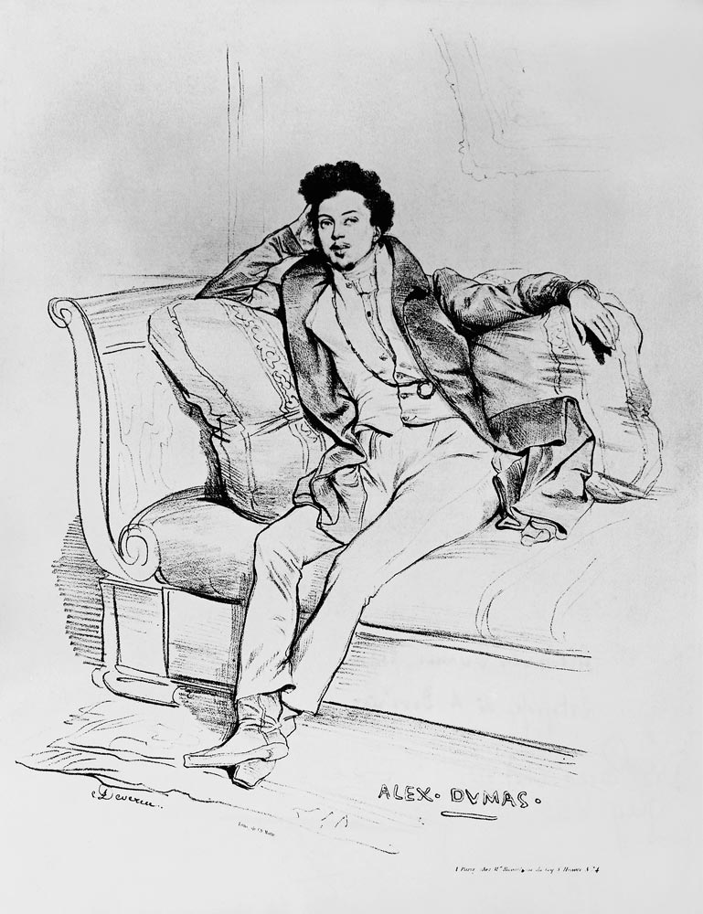 Alexandre Dumas Pere (1803-70) ; engraved by Charles Etienne Pierre Motte (1785-1836) de (after) Achille Deveria
