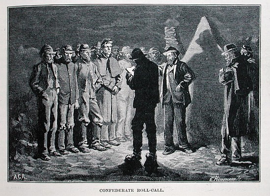 Confederate Roll-call; engraved by Ernst Heinemann (1848-1912), illustration from ''Battles and Lead de (after) Allen Carter Redwood