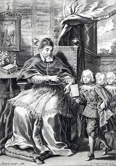 Pope Urban VIII with his nephews; engraved by Johann Friedrich Greuter de (after) Andrea Camassei