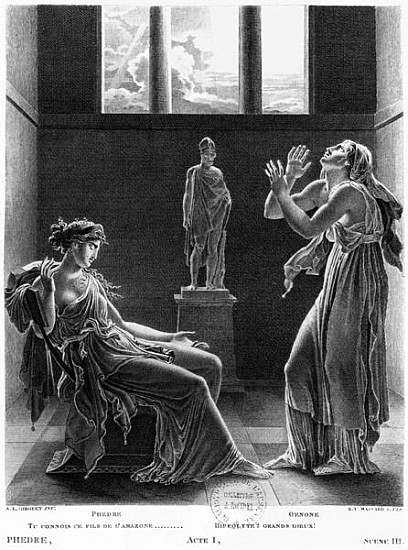 Phaedra and Oenone, illustration from Act I Scene 3 of ''Phedre'' Jean Racine (1639-99) ; engraved b de (after) Anne Louis Girodet de Roucy-Trioson