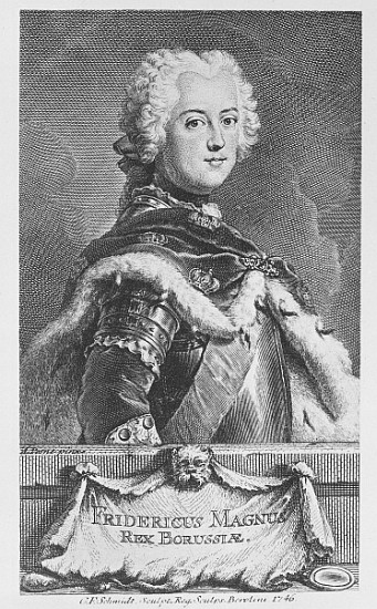 Friedrich II, King of Prussia; engraved by Georg Friedrich Schmidt de (after) Antoine Pesne