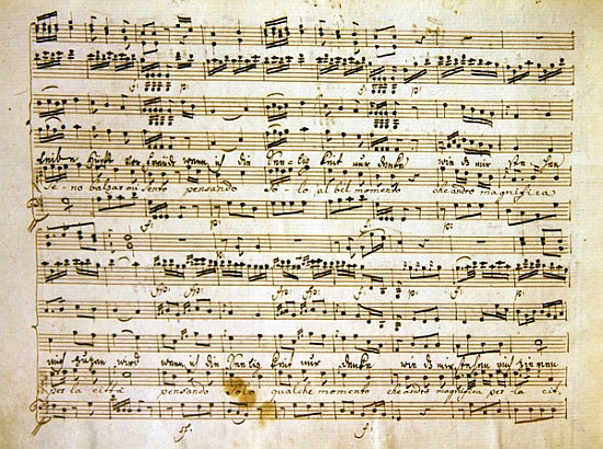 Late c18th copy of a manuscript page from the score of ''La scuola de'' gelosi'' de (after) Antonio Salieri