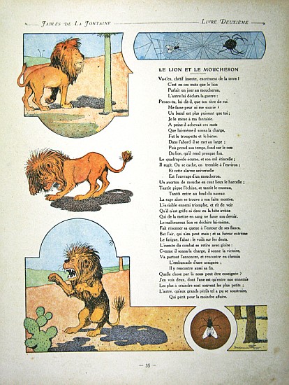 The lion and the gnat, illustration from ''Fables'' Jean de la Fontaine, 1906 edition de (after) Benjamin Rabier