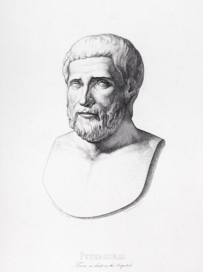 Portrait of Pythagoras (c.580-500 BC) ; engraved by B.Barloccini, 1849 de (after) C.C Perkins