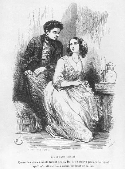 Eve and David Sechard, illustration from ''Les Illusions perdues'' Honore de Balzac, publishedEditio de (after) Celestin Francois Nanteuil