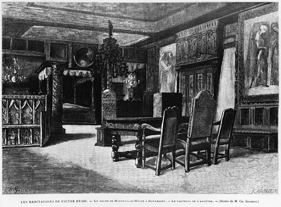 Homes of Victor Hugo, the lounge at Hauteville house in Guernsey, the armchair of the ancestor; engr de (after) Charles Gosselin