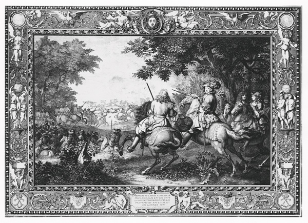 Tenture ''Histoire du Roi'', Defeat of Count de Marsin; engraved by Sebastien Le Clerc (1673-1714) 1 de (after) Charles Le Brun