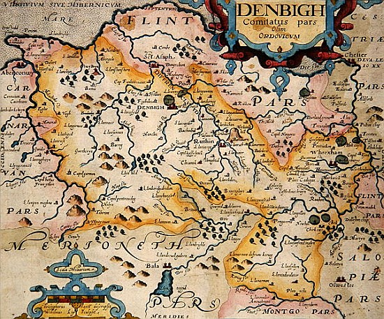 Map of Denbigh and Flint, from ''Britannia'' by William Camden de (after) Christopher Saxton