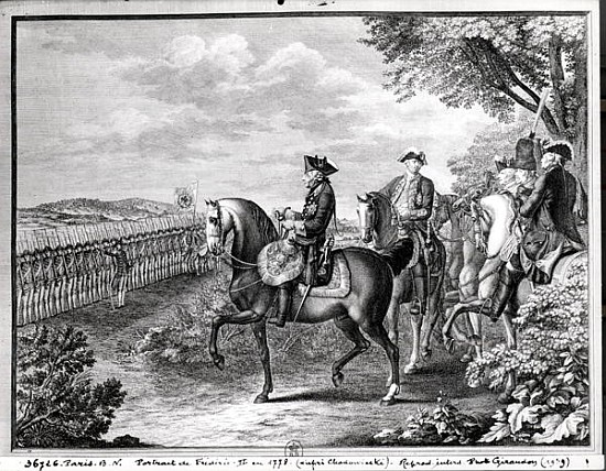 King Frederick II of Prussia (1712-86) reviewing the troops in 1778 de (after) Daniel Nikolaus Chodowiecki