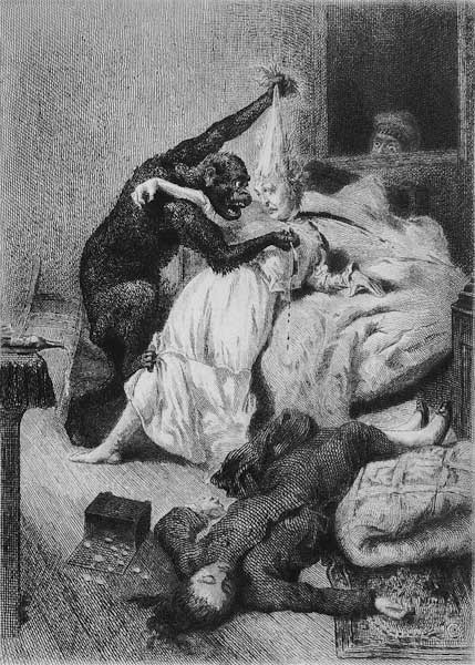 Illustration for ''The Murders in the Rue Morgue'' Edgar Allan Poe (1809-49) ; engraved by Eugene Mi de (after) Daniel Urrabieta Vierge