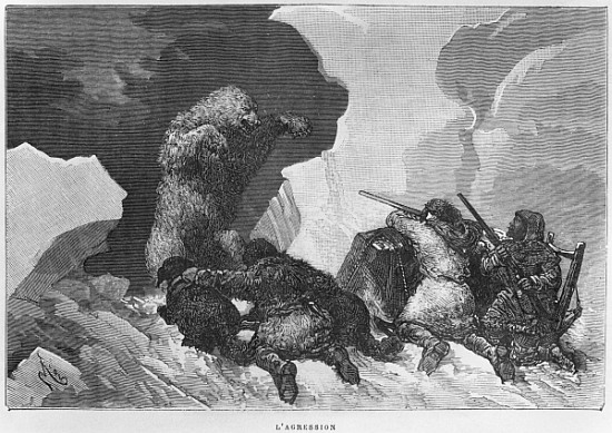 Attack, illustration from ''Expedition du Tegetthoff'' Julius Prayer (1841-1915) de (after) Edouard Riou