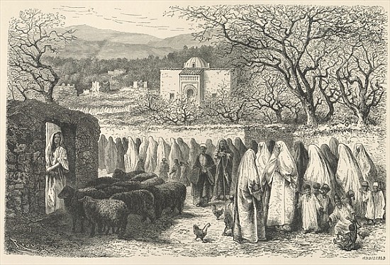 Marabout and Procession: Tlemcen; engraved by Henri Theophile Hildibrand (1824-97) de (after) Edouard Riou