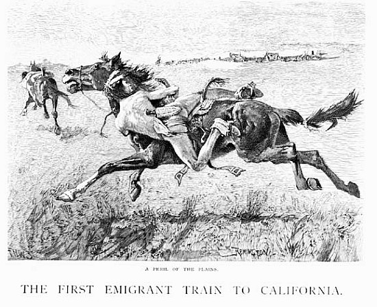 A Peril of the Plains, the First Emigrant Train to California; engraved by F.H.W. de (after) Frederic Remington