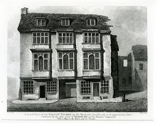 A South View of the Falcon Tavern, on the Bankside, Southwark; engraved by William Wise de (after) Frederick Nash