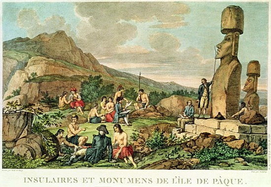 \\Islanders and Monuments of Easter Island\\\, plate 11 from the \\\Atlas de Voyage de La Perouse\\\ de (after) Gaspard Duche de Vancy