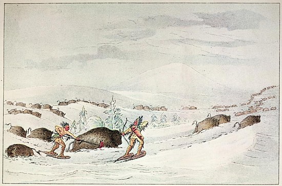 Hunting buffalo on snow-shoes de (after) George Catlin