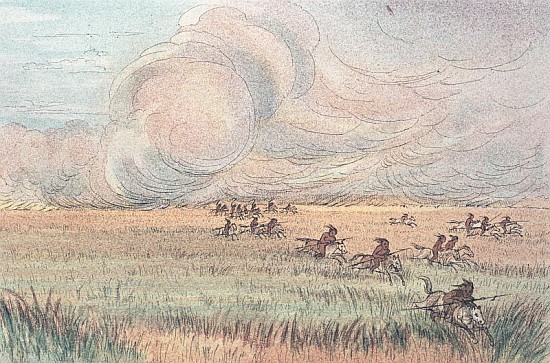 Missouri prairie fire de (after) George Catlin