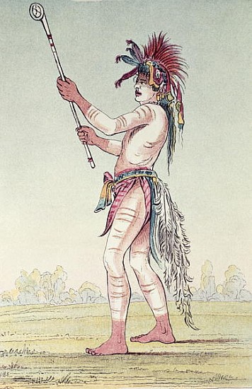Sioux ball player We-Chush-Ta-Doo-Ta, ''The Red Man'' (hand-coloured litho) de (after) George Catlin