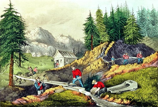 Gold Mining in California, published by  Currier & Ives, 1861 (see also 166069 & 32910) de (after) Grafton Tyler Brown