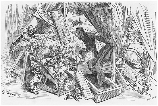 Don Quixote fighting the puppets, illustration from ''Don Quixote de la Mancha'' Miguel Cervantes (1 de (after) Gustave Dore