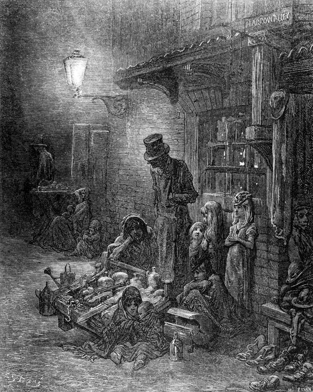 Off Billingsgate, view of Harrow Alley, from ''London, a Pilgrimage'', written by William Blanchard  de (after) Gustave Dore