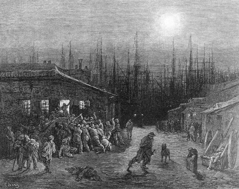 The Docks Night Scene, from ''London, a Pilgrimage'', written by William Blanchard Jerrold (1826-84) de (after) Gustave Dore
