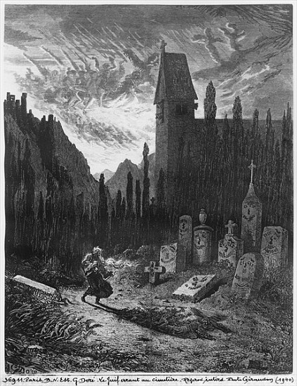 The Wandering Jew in the cemetery; engraved by Octave Jahyer (b.1826) de (after) Gustave Dore