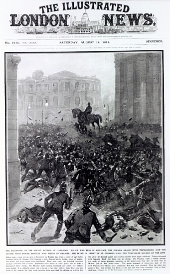 Fighting at the Liverpool General Transport Strike, cover of ''The Illustrated London News'', August de (after) Hermanus Willem Koekkoek