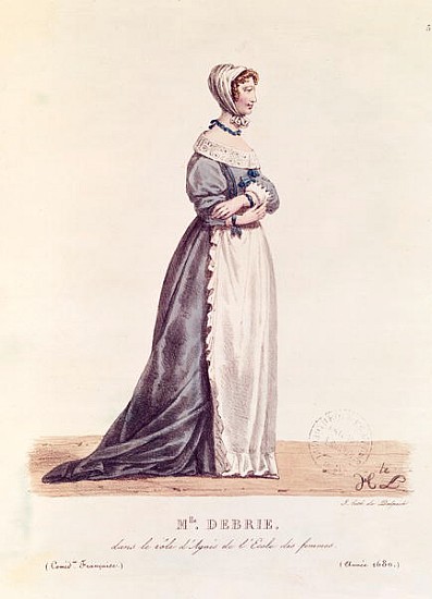 Madame Debrie in the role of Agnes in ''L''Ecole des Femmes'' in 1680, from ''Costumes de Theatre de de (after) Hippolyte Lecomte