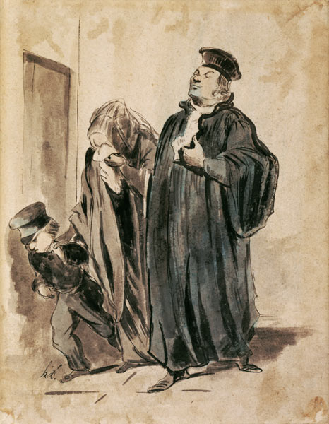 Judge, Woman and Child (ink on paper) de (after) Honore Daumier