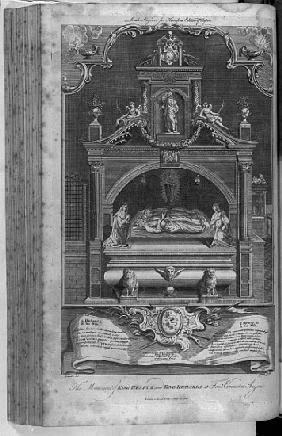 The Monument to Henry II and Richard I in Fontevrault Abbey; engraved by John Goldar
