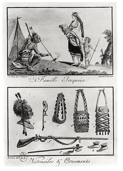 Iroquois family, arms and ornaments, from ''Tableaux cosmographiques de l''Amerique''; engraved by C de (after) Jacques Grasset de Saint-Sauveur