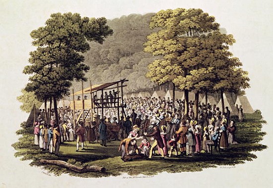 Camp Meeting of the Methodists in North America; engraved by Matthew Dubourg (fl.1813-20) 1819 de (after) Jacques Milbert