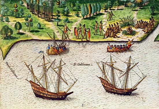The Cape of Florida (Gallicum) and the Dolphin River (Fleuve Delphinium) from ''Brevis Narratio''; e de (after) Jacques (de Morgues) Le Moyne
