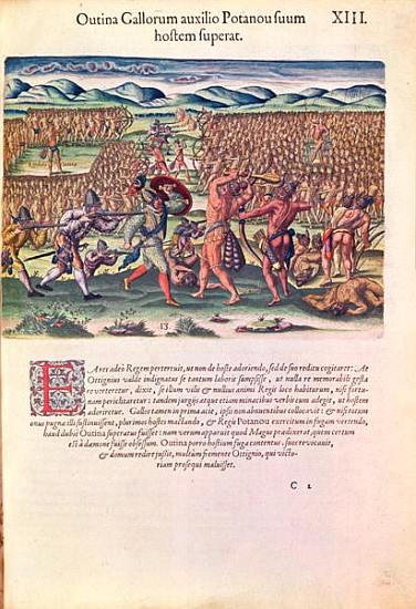 The French Help the Indians in Battle, from ''Brevis Narratio..''; engraved by Theodore de Bry (1528 de (after) Jacques (de Morgues) Le Moyne