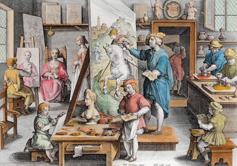 The Invention of Oil Paint, plate 15 from ''Nova Reperta'' (New Discoveries) ; engraved by Philip Ga de (after) Jan van der (Giovanni Stradano) Straet
