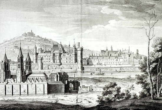 View of the Abbey of Saint-Germain-des-Pres, the Louvre, Petit Bourbon, Montmartre and the Seine in  de (after) Jean Chaufourier