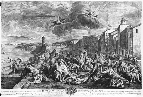 The plague of 1720 in Marseilles; engraved by Simon Thomassin (1655-1733) 1727 de (after) Jean Francois de Troy