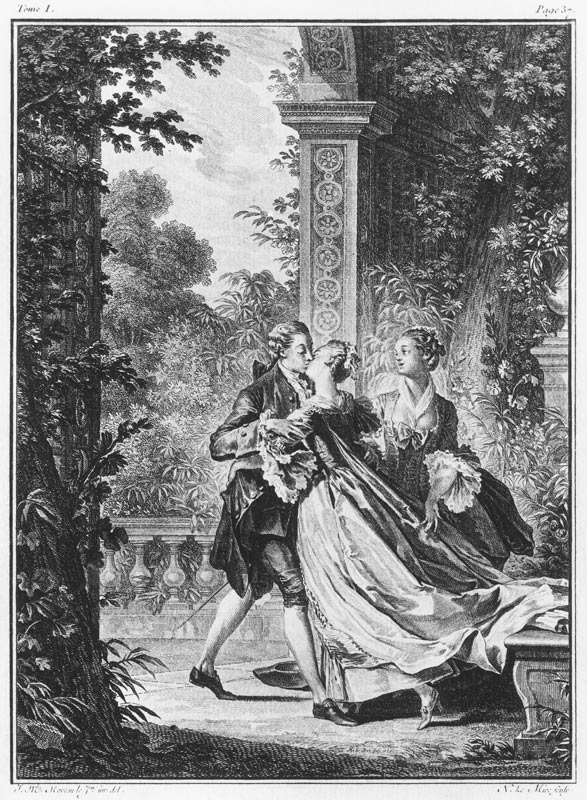 The first kiss of love, volume I, page 37, illustration from ''La Nouvelle Heloise'' Jean-Jacques Ro de (after) Jean Michel the Younger Moreau