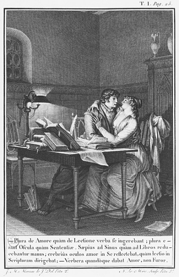 Heloise and Abelard in their study, illustration from ''Lettres d''Heloise et d''Abelard'', volume I de (after) Jean Michel the Younger Moreau