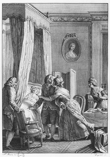 The visit of the doctor from Boson, illustration from ''La Nouvelle Heloise'' Jean-Jacques Rousseau  de (after) Jean Michel the Younger Moreau