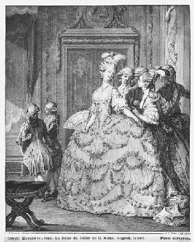 The lady at the Palais de la Reine; engraved by Pietro Antonio Martini (1739-97)