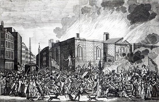 An exact representation of the Burning, Plundering and Destruction of Newgate the Rioters on the mem de (after) Jefferyes Hamett O'Neale