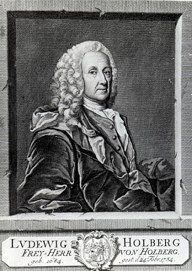 Ludvig Holberg; engraved by Johann Martin Bernigeroth de (after) Johan Roselius
