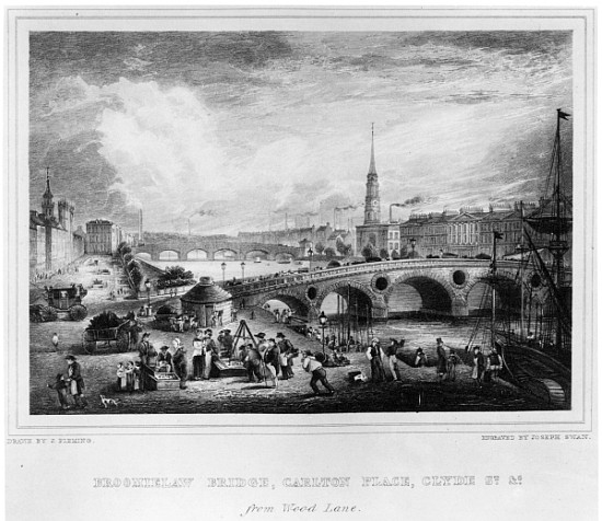 Broomielaw Bridge, Carlton Place, Clyde St., Glasgow; engraved by Joseph Swan de (after) John Fleming