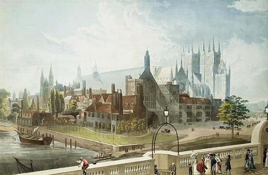 Westminster Hall and Abbey; engraved by Daniel Havell (1785-1826) published by Rudolph Ackermann (17 de (after) John Gendall