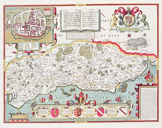 Sussex; engraved by Jodocus Hondius (1563-1612) from John Speed''s Theatre of the Empire of Great Br de (after) John Speed