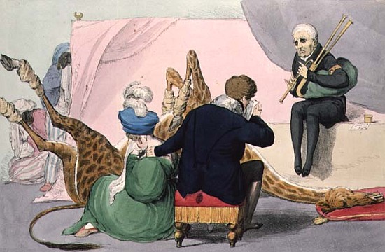 Le Mort'', George IV (1762-1830), caricature of the King grieving the death of the giraffe at London de (after) John (H.B.) Doyle