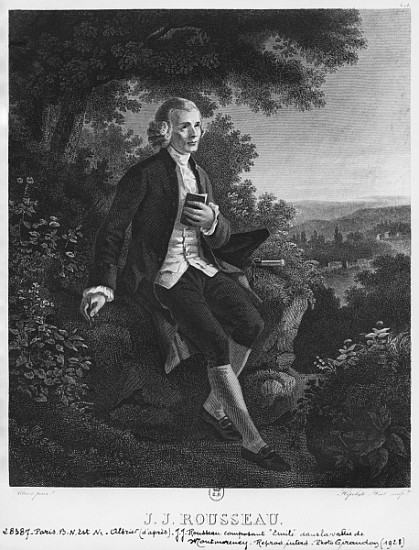 Jean-Jacques Rousseau composing ''Emile'' in Montmorency valley; engraved by Hippolyte Huet (19th ce de (after) Joseph Albrier